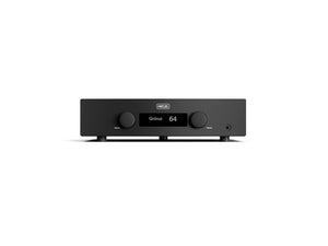 Hegel H200 streaming integrated amplifier black front panel, dual control knobs for source selection and volume, and a central display.